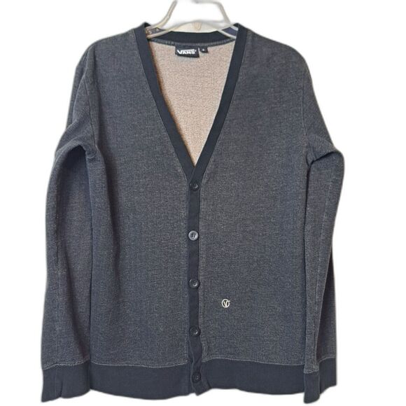 Vans Long Sleeve Button Up Cardigan Sweatshirt Material Skater Streetwear Size S - Picture 1 of 14